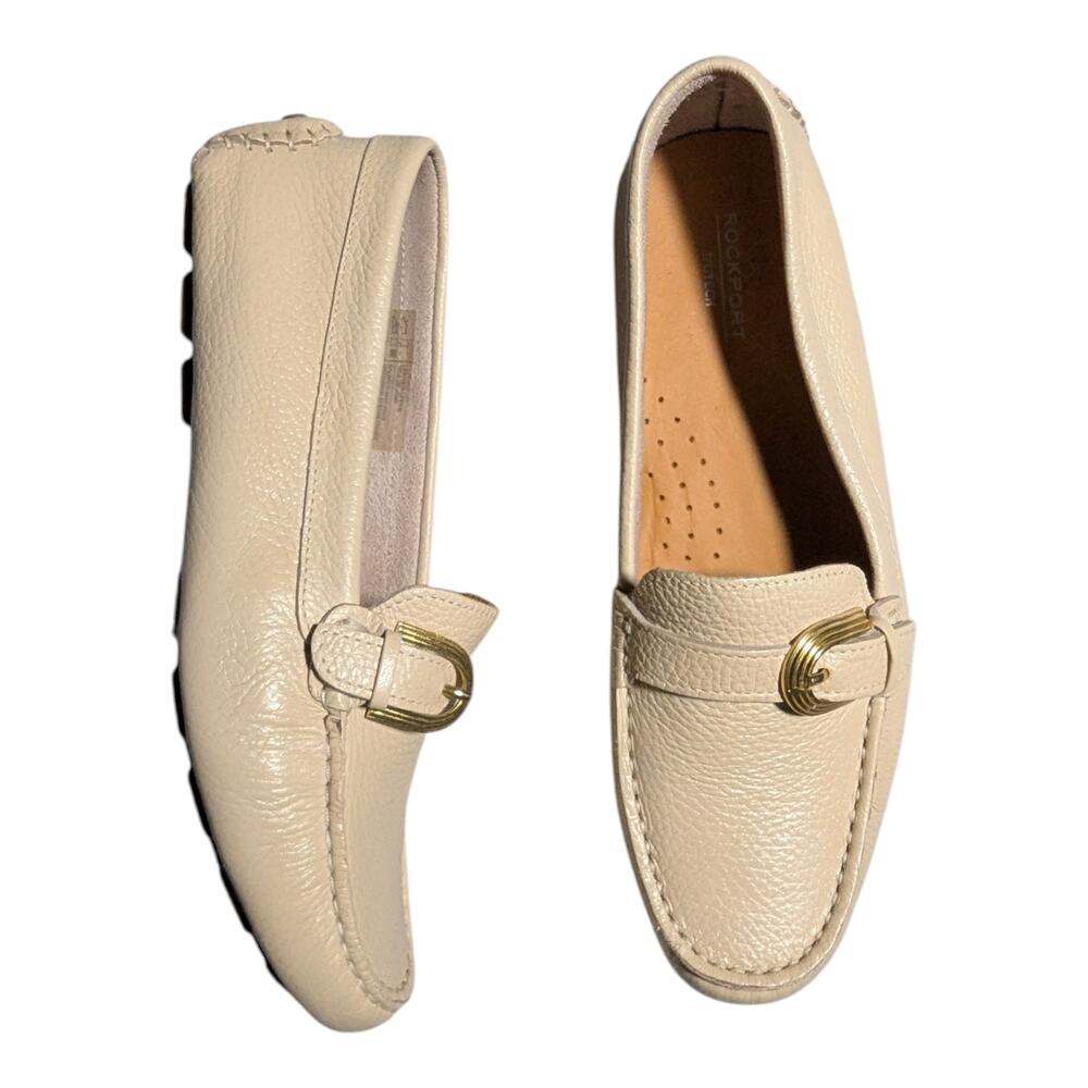 Rockport Bayview Ivory Pebbled Leather Driving Moccasin Loafers Sz 7.5 NWB